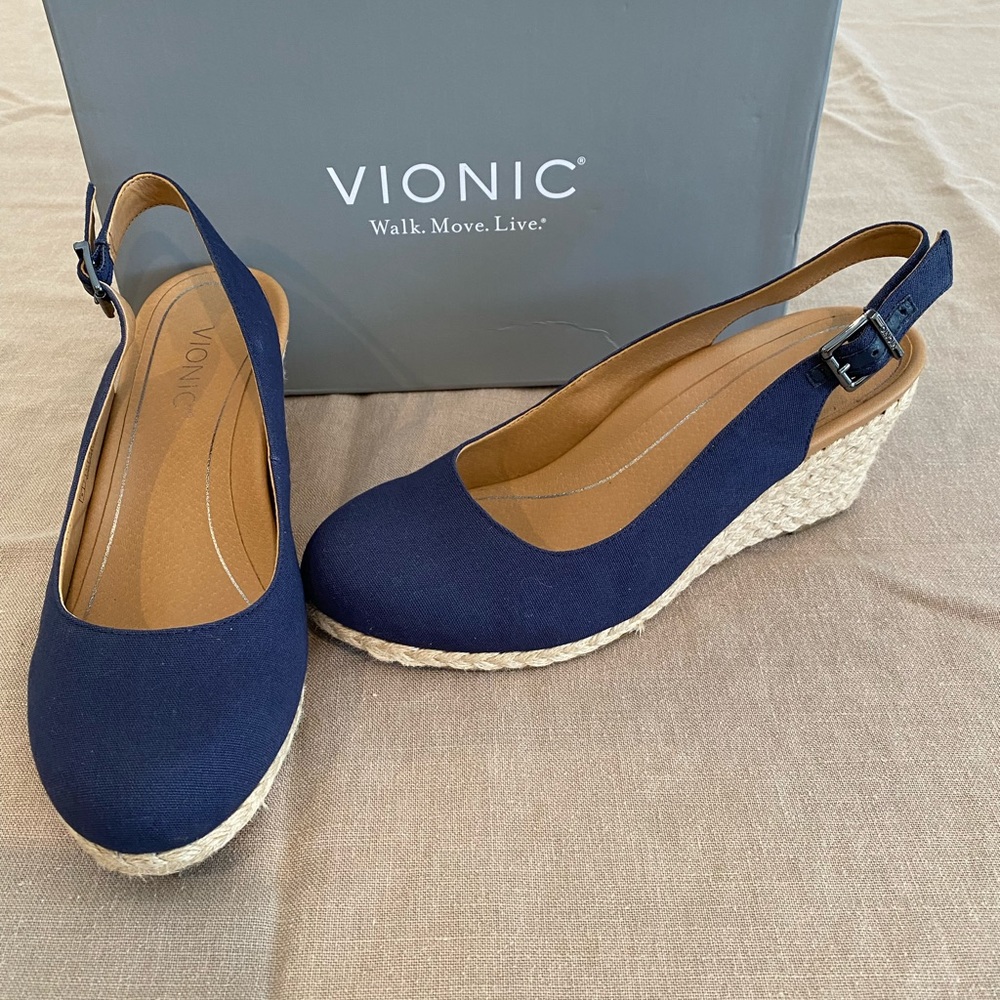 Vionic Navy Coralina Supportive Wedge Espadrille Slingback - 9M